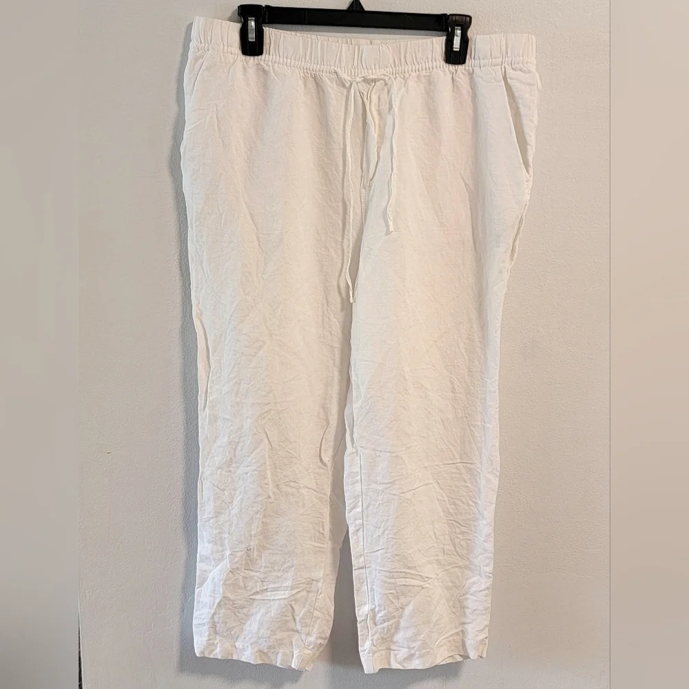 L Linen Blend H&M Cropped Wide Leg Pull On Beach Resort Vacation Cruise Summer